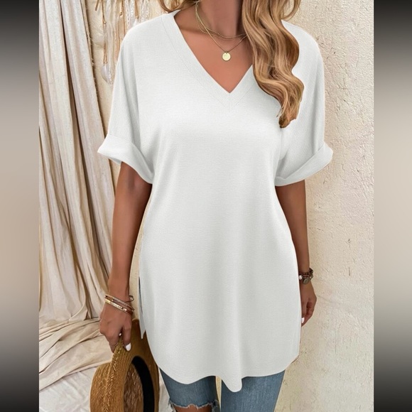 Boho casual V neck side slit oversized top - Picture 11 of 15